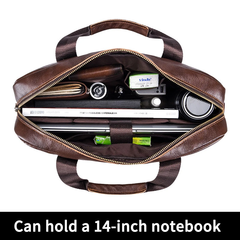(image for) BULLCAPTAIN Briefcase Shoulder Messenger Bags Men's Genuine Leather 14-inch Laptop Bag's Men's Briefcase Office Business Handbag