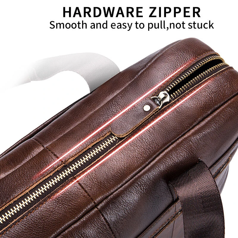 (image for) BULLCAPTAIN Briefcase Shoulder Messenger Bags Men's Genuine Leather 14-inch Laptop Bag's Men's Briefcase Office Business Handbag