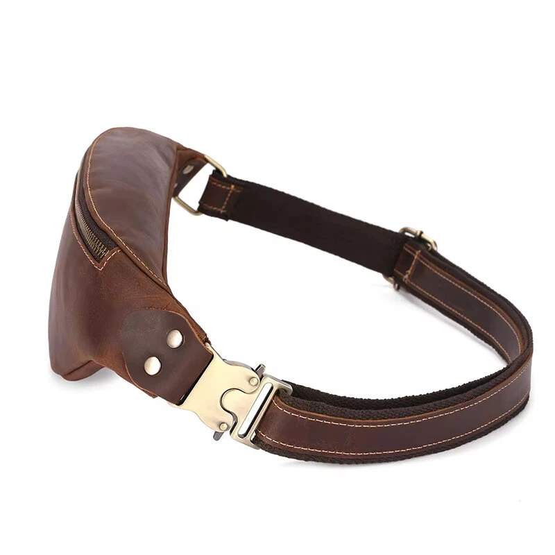 (image for) BULLCAPTAIN Genuine Leather Men's Belt Bag Crazy Horse Leather Casual Crossbody Bag Classic Retro Chest Bag Outdoor Storage Mountaineering Mobile Phone Bag Waist Bag