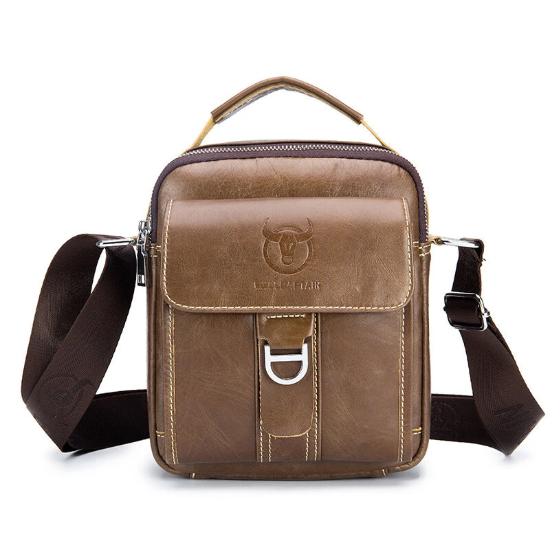 (image for) BULLCAPTAIN Genuine Leather Men's Messenger Bag Casual Crossbody Handbag Gift for Man Business Shoulder Bag