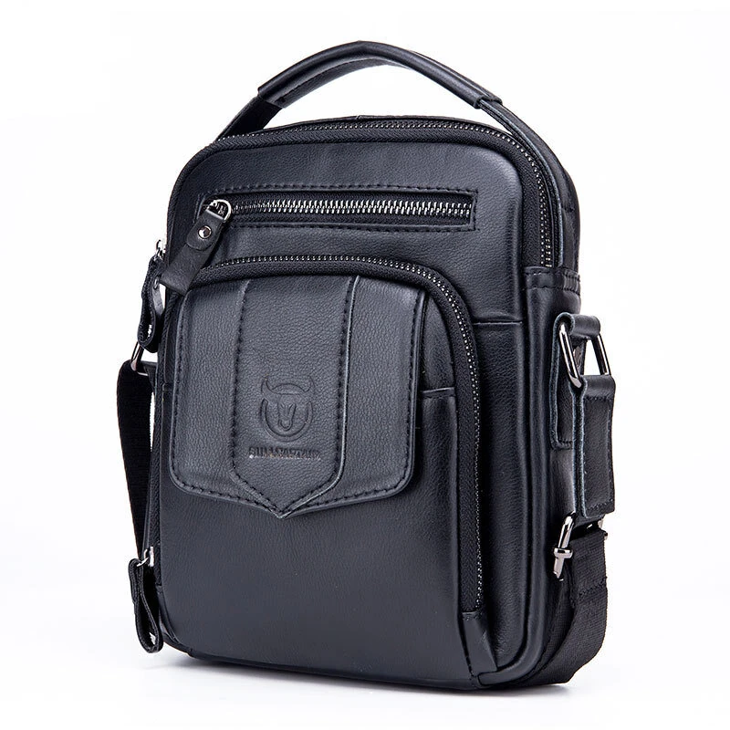 (image for) BULLCAPTAIN Genuine Leather Messenger Bag for Men Adjustable Shoulders Sling Crossbody Bags for Travel Work Business Handbag