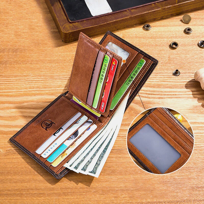(image for) BULLCAPTAIN Genuine Leather RFID Blocking Wallet for Men, Retro Thin Short Multi-functional ID Credit Card Holder Multiple Card Slots Purse with Gift Box, Gifts To Mens Birthday