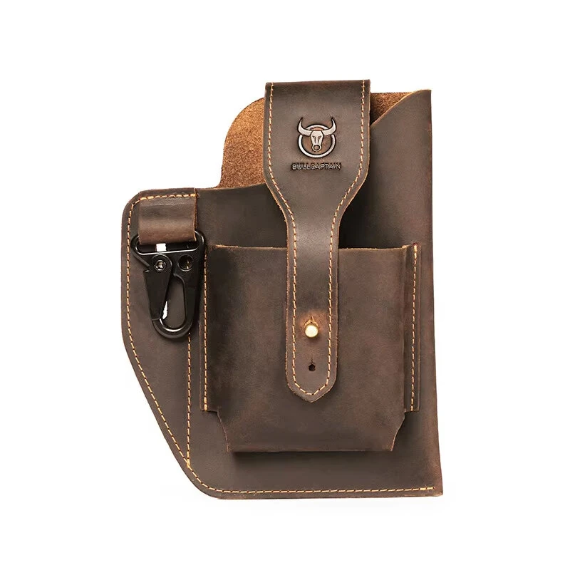 BULLCAPTAIN Genuine Leather Waist Bag for Men Belt Bag Packs 7inch Cell Phone Purse Waist Bag Wear Buckle Retro Belt Pack (image for) BULLCAPTAIN Genuine Leather Waist Bag for Men Belt Bag Packs 7inch Cell Phone Purse Waist Bag Wear Buckle Retro Belt Pack
