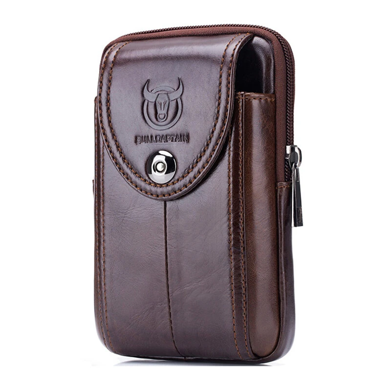 BULLCAPTAIN Genuine Leather Waist Pack Mens Small Fanny Belt Bag Travel Phone Pouch Male Work Leather Waist Bag (image for) BULLCAPTAIN Genuine Leather Waist Pack Mens Small Fanny Belt Bag Travel Phone Pouch Male Work Leather Waist Bag