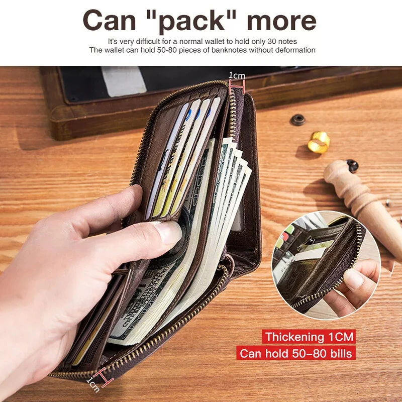 (image for) BULLCAPTAIN Genuine Leather Zipper Men Wallets Multi Card Slot ID Card Mini Holder Bags Bussiness Casual Coin Purse