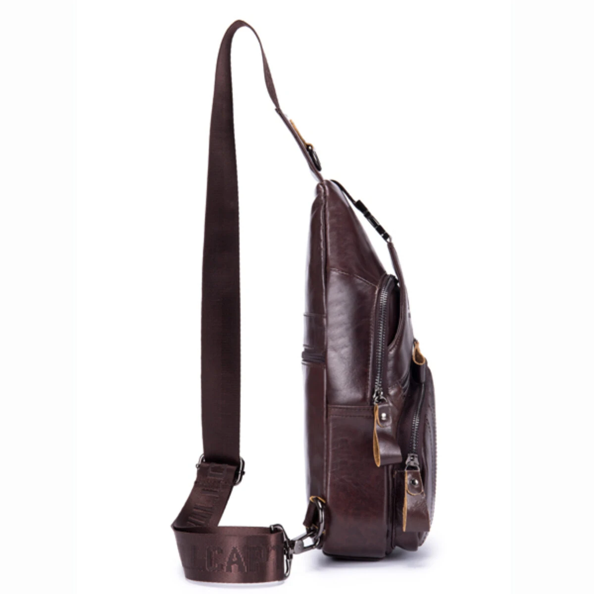 (image for) BULLCAPTAIN Men Multi-Pocket Leather Chest Bag Casual Sports Multifunctional Large Capacity Crossbody Shoulder Bag