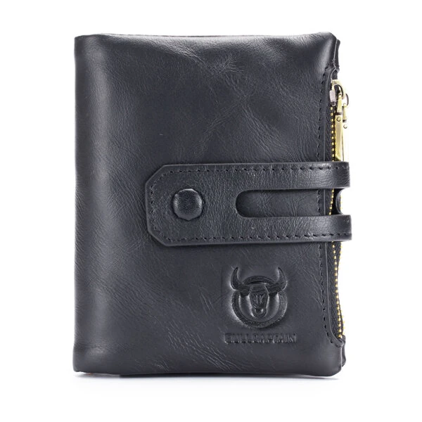 (image for) BULLCAPTAIN Mens Retro Genuine Leather Wallet RFID Anti-thef Multicard Slot Wallet Card Holder Double Zipper Coin Purse Cowhide Leather Wallet