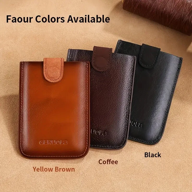 (image for) Ekphero Men's Card Holder Genuine Leather Portable Credit Card Case Storage Magnetic Suction Card Holder Simple Thin Bank Card Anti-magnetic Bus Card Slot Mini Bag