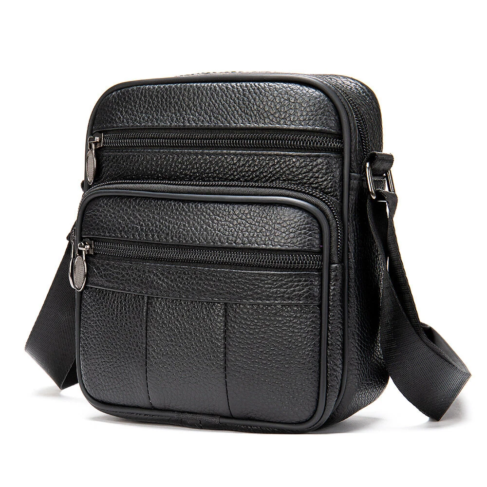 (image for) Ekphero Men's Genuine Leather Shoulder Bag Bussiness Casual Messenger Bag Multiple Pocket Capacity Crossbody Bag