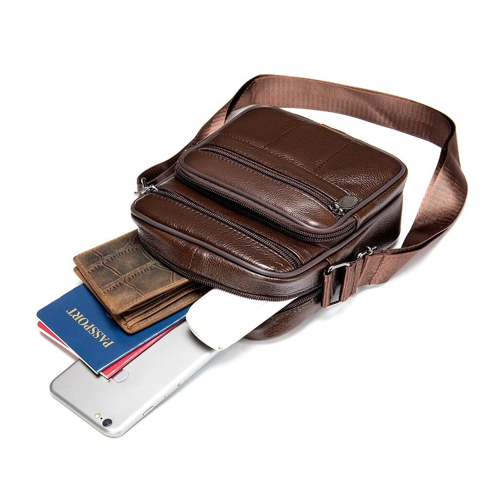 (image for) Ekphero Men's Genuine Leather Shoulder Bag Bussiness Casual Messenger Bag Multiple Pocket Capacity Crossbody Bag