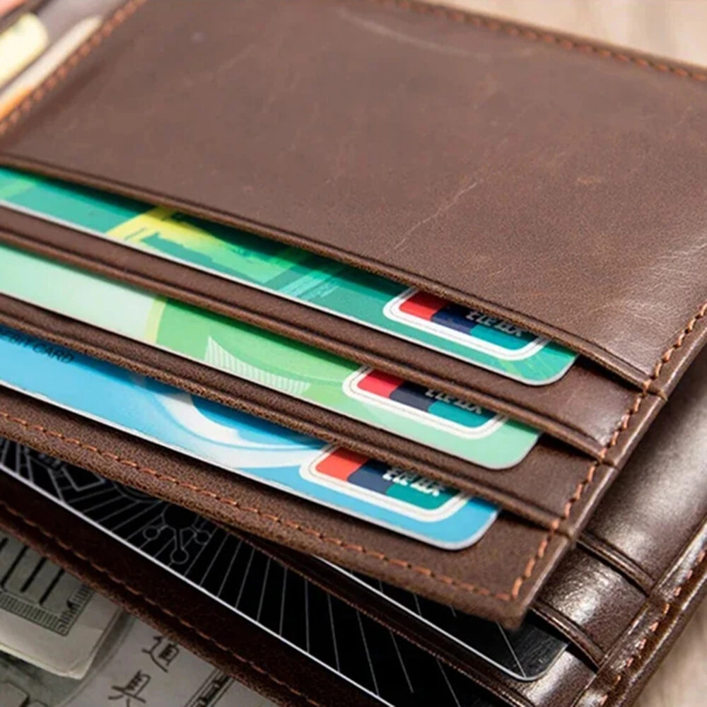 (image for) Ekphero Men's Retro Genuine Leather Short Wallet RFID Blocking Horizontal Money Clip Multi-card Slot Card Holder Anti-theft Brush Coin Purse