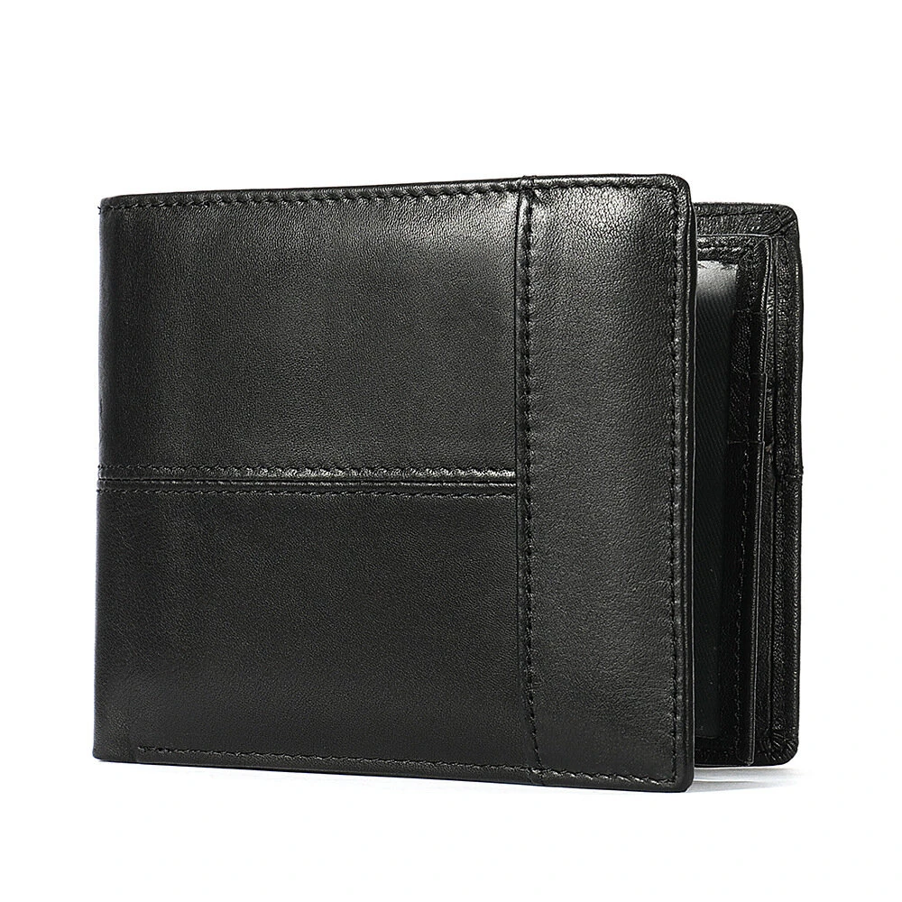 (image for) Ekphero Men's Retro Genuine Leather Short Wallet RFID Blocking Horizontal Money Clip Multi-card Slot Card Holder Anti-theft Brush Coin Purse