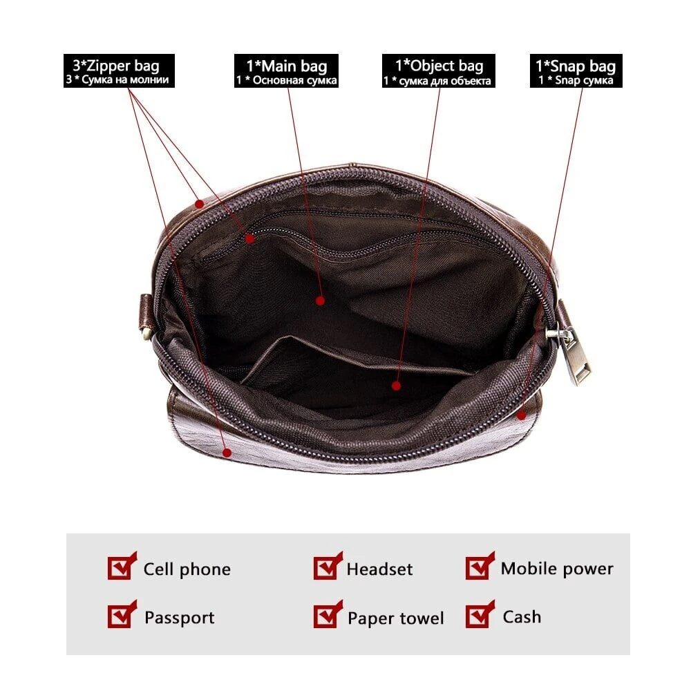 (image for) Ekphero Zipper Genuine Leather Messenger Bags Business Small Crossbody Bag Casual Travel Flap Shoulder Bag